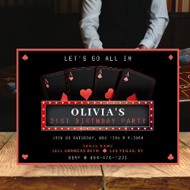 Poker Aces Rood & Zwart 21ste Verjaardagsfeest Kaart