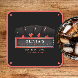 Poker Aces Rood & Zwart 21ste Verjaardagsfeest Kartonnen Onderzetters