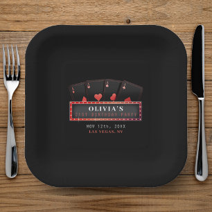 Poker Aces Rood & Zwart 21ste Verjaardagsfeest Papieren Bordje