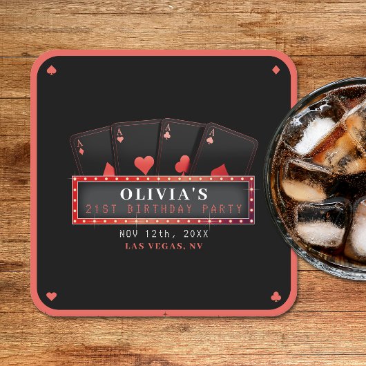 Poker Aces Rood & Zwart 21ste Verjaardagsfeestje Kartonnen Onderzetters