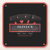 Poker Aces Rood & Zwart 21ste Verjaardagsfeestje Kartonnen Onderzetters (Voorkant)