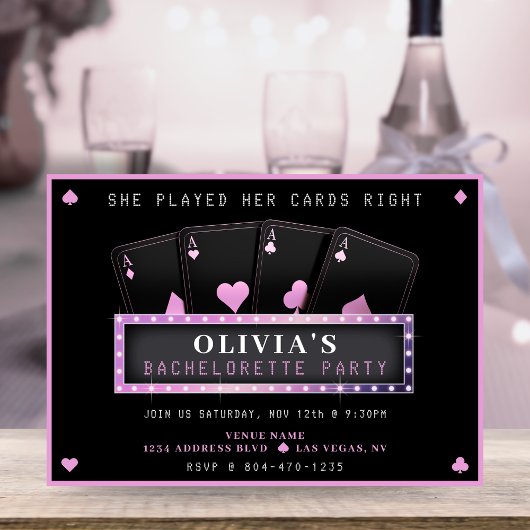 Poker Aces Roze & Zwart Bachelorette Party Kaart