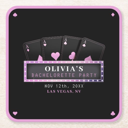Poker Aces Roze & Zwart Bachelorette Party Kartonnen Onderzetters (Voorkant)