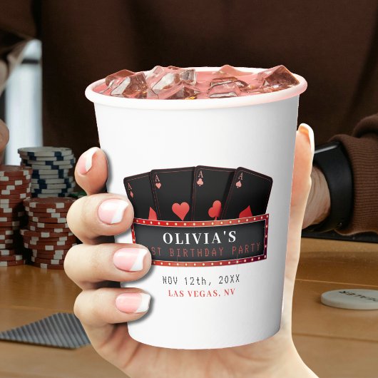 Poker Azen Rood & Zwart 21e Verjaardagsfeest Wit Papieren Bekers