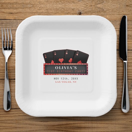 Poker Azen Rood & Zwart 21e Verjaardagsfeest Wit Papieren Bordje