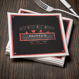 Poker Azen Rood & Zwart 21e Verjaardagsfeestje Servet