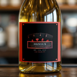 Poker Azen Rood & Zwart 21e Verjaardagsfeestje Sparkling Wijnetiket