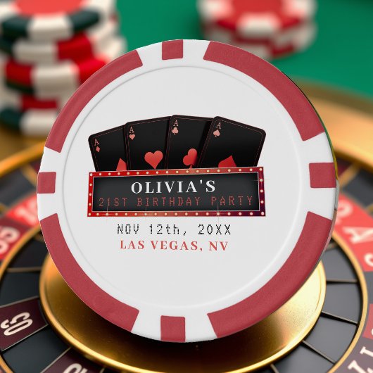 Poker Azen Rood & Zwart 21e Verjaardagsfeestje Wit Poker Chips