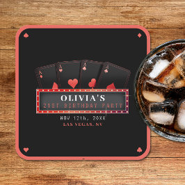 Poker Azen Rood & Zwart 21ste Verjaardagsfeestje Kartonnen Onderzetters