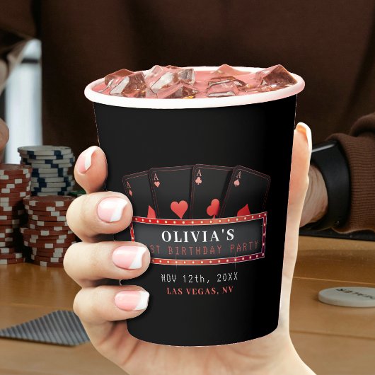 Poker Azen Rood & Zwart 21ste Verjaardagsfeestje Papieren Bekers