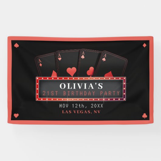 Poker Azen Rood & Zwart 21ste Verjaardagsfeestje Spandoek (Horizontaal)