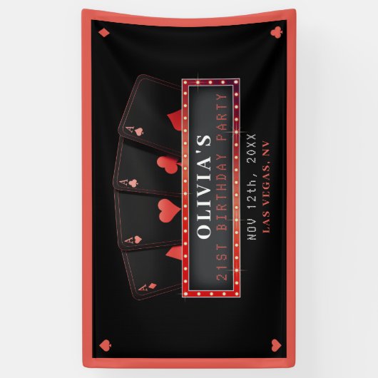 Poker Azen Rood & Zwart 21ste Verjaardagsfeestje Spandoek (Verticaal)