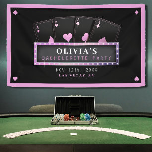 Poker Azen Roze & Zwart Bachelorette Feest Spandoek