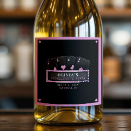 Poker Azen Roze & Zwart Bachelorette Feestje Sparkling Wijnetiket