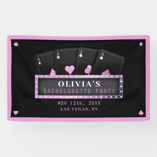 Poker Azen Roze & Zwarte Bachelorette Party Spandoek (Horizontaal)