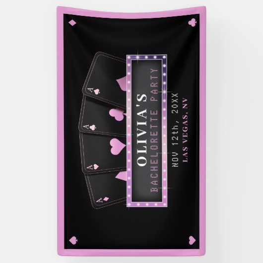 Poker Azen Roze & Zwarte Bachelorette Party Spandoek (Verticaal)