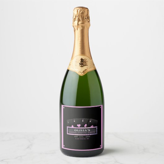 Poker Azen Roze & Zwarte Bachelorette Party Sparkling Wijnetiket (Voorkant)