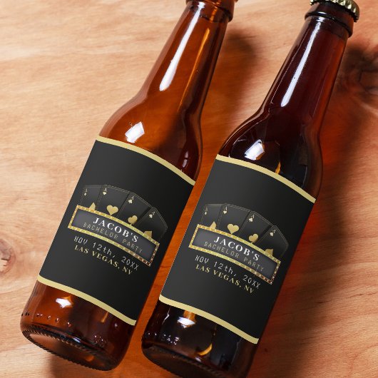 Poker Azen Zwart & Goud Verlovingsfeest Bier Etiket