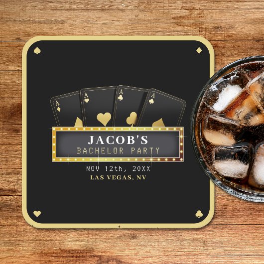 Poker Azen Zwart & Goud Verlovingsfeest Kartonnen Onderzetters