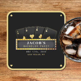 Poker Azen Zwart & Goud Verlovingsfeestje Kartonnen Onderzetters