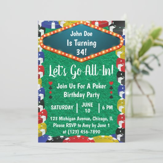 Poker Birthday Party Invitation Kaart (Staand voorkant)