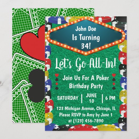 Poker Birthday Party Invitation Kaart (Voorkant / Achterkant)
