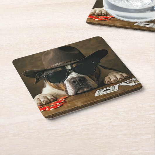 Poker Blackjack Western Pitbull Cute Kartonnen Onderzetters (Schuin)