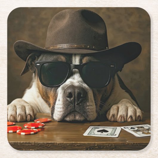 Poker Blackjack Western Pitbull Schattig Kartonnen Onderzetters (Voorkant)