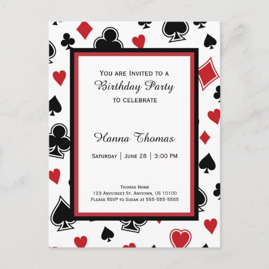 Poker Card Game Casino Theme Birthday Uitnodiging Briefkaart (Voorkant)