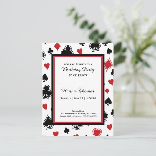 Poker Card Game Casino Theme Birthday Uitnodiging Briefkaart (Staand voorkant)