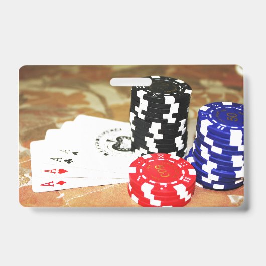 Poker Cards Aces Chips Gambling Casino Win Game Badge (Voorzijde)