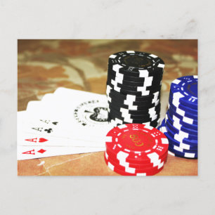 Poker Cards Aces Chips Gambling Casino Win Game Briefkaart