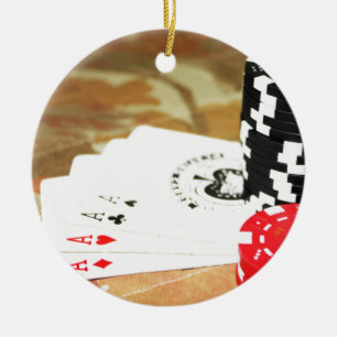 Poker Cards Aces Chips Gambling Casino Win Game Keramisch Ornament