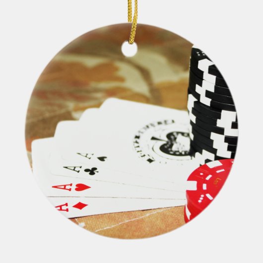 Poker Cards Aces Chips Gambling Casino Win Game Keramisch Ornament (Voorkant)