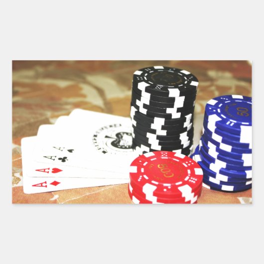 Poker Cards Aces Chips Gambling Casino Win Game Rechthoekige Sticker (Voorkant)