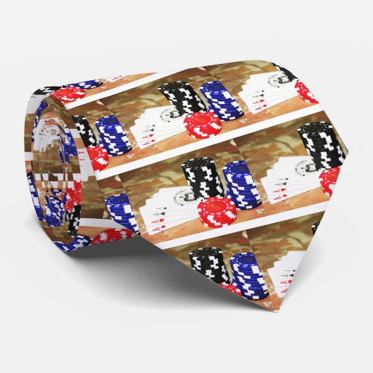 Poker Cards Aces Chips Gambling Casino Win Game Stropdas (Opgerold)