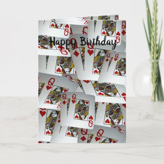 Poker Cards Queens Design Birthday Kaart (Voorkant)