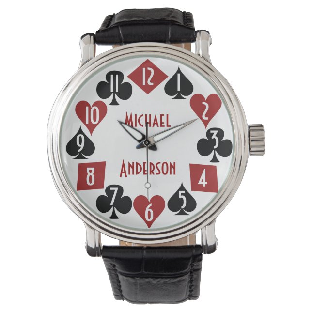 Poker Casino Gambler Kaart Suits Aangepaste naam Horloge (Voorkant)