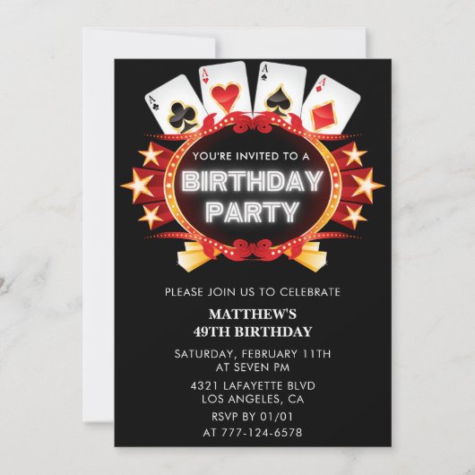 Poker Casino Speelkaart 49e verjaardag uitnodiging (Voorkant)