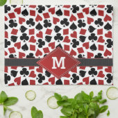 Poker Casino Suit Pattern Monogram Theedoek (Gevouwen)