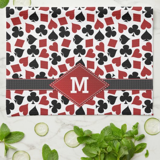 Poker Casino Suit Pattern Monogram Theedoek (Gevouwen)