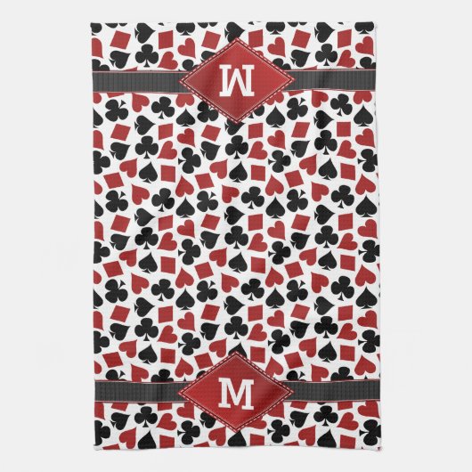 Poker Casino Suit Pattern Monogram Theedoek (Verticaal)