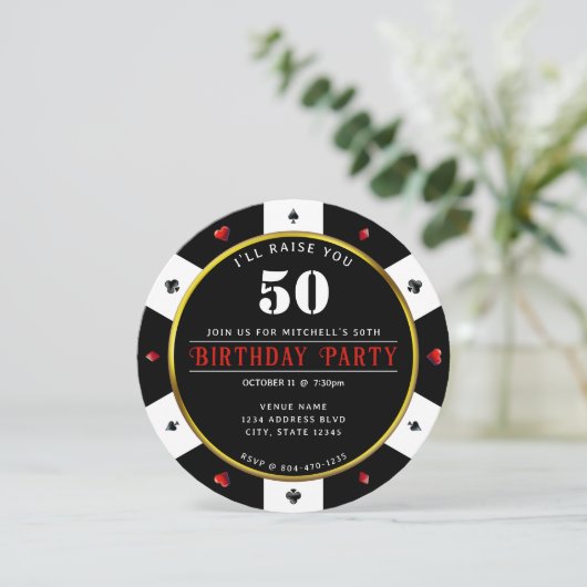 Poker Chip 50ste verjaardag Kaart (Staand voorkant)