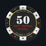 Poker Chip 50ste verjaardag Papieren Bordje<br><div class="desc">Koel,  zwart,  wit,  rood en goud casino poker chip 50ste verjaardagsfeest papier bord. Personaliseer het met uw evenementengegevens.</div>