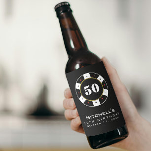 Poker Chip 50ste Verjaardag Party Zwart Bier Etiket
