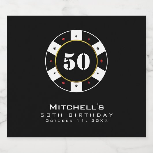 Poker Chip 50ste Verjaardag Party Zwart Bier Etiket (Enkel label)