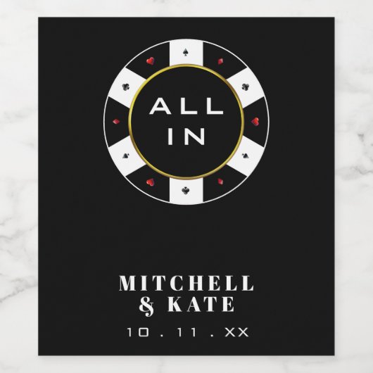 Poker Chip All in Wedding Black Wijn Etiket (Enkel label)