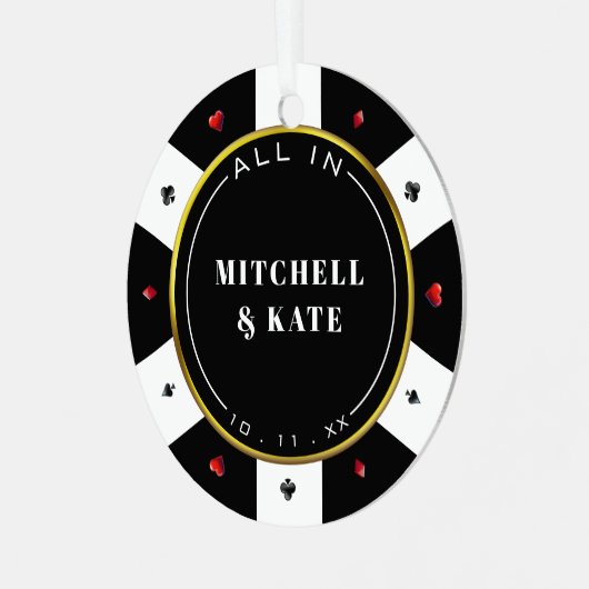 Poker Chip All in Wedding Metalen Ornament (Voorkant links)