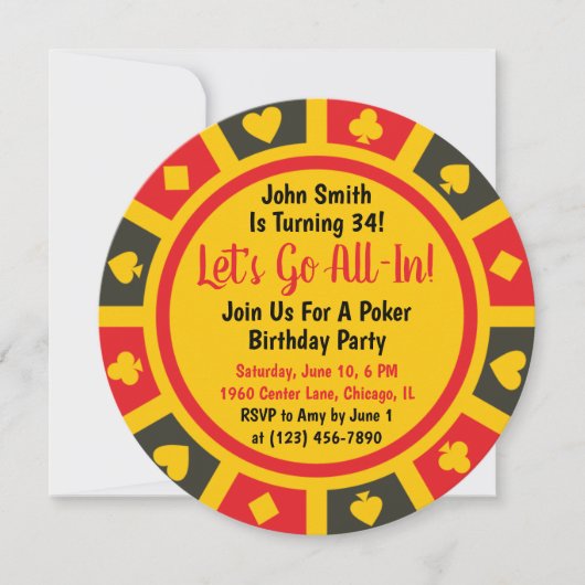 Poker Chip Birthday Party Invitation Kaart (Voorkant)