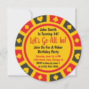 Poker Chip Birthday Party Invitation Kaart